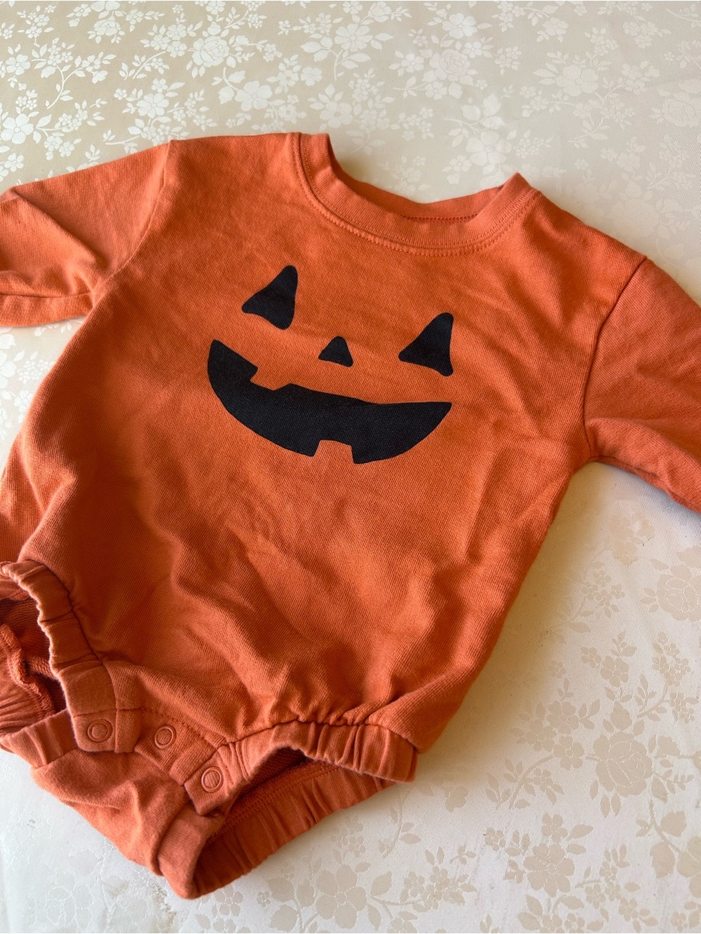 Orange Pumpkin Jack-O'-Lantern Baby Bubble Romper